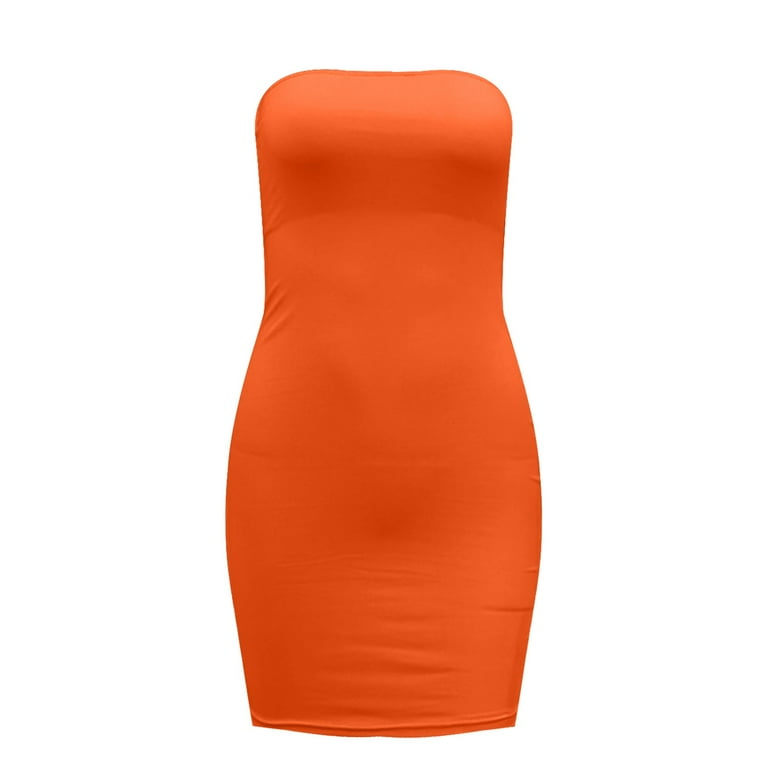 Cyber Monday Deals Dresses for Women 2024 Night Party Club Sexy Strapless Ruched Bodycon Mini Dresses 2024 Formal Sleeveless Tube Top Solid Short Dress Orange s Walmart