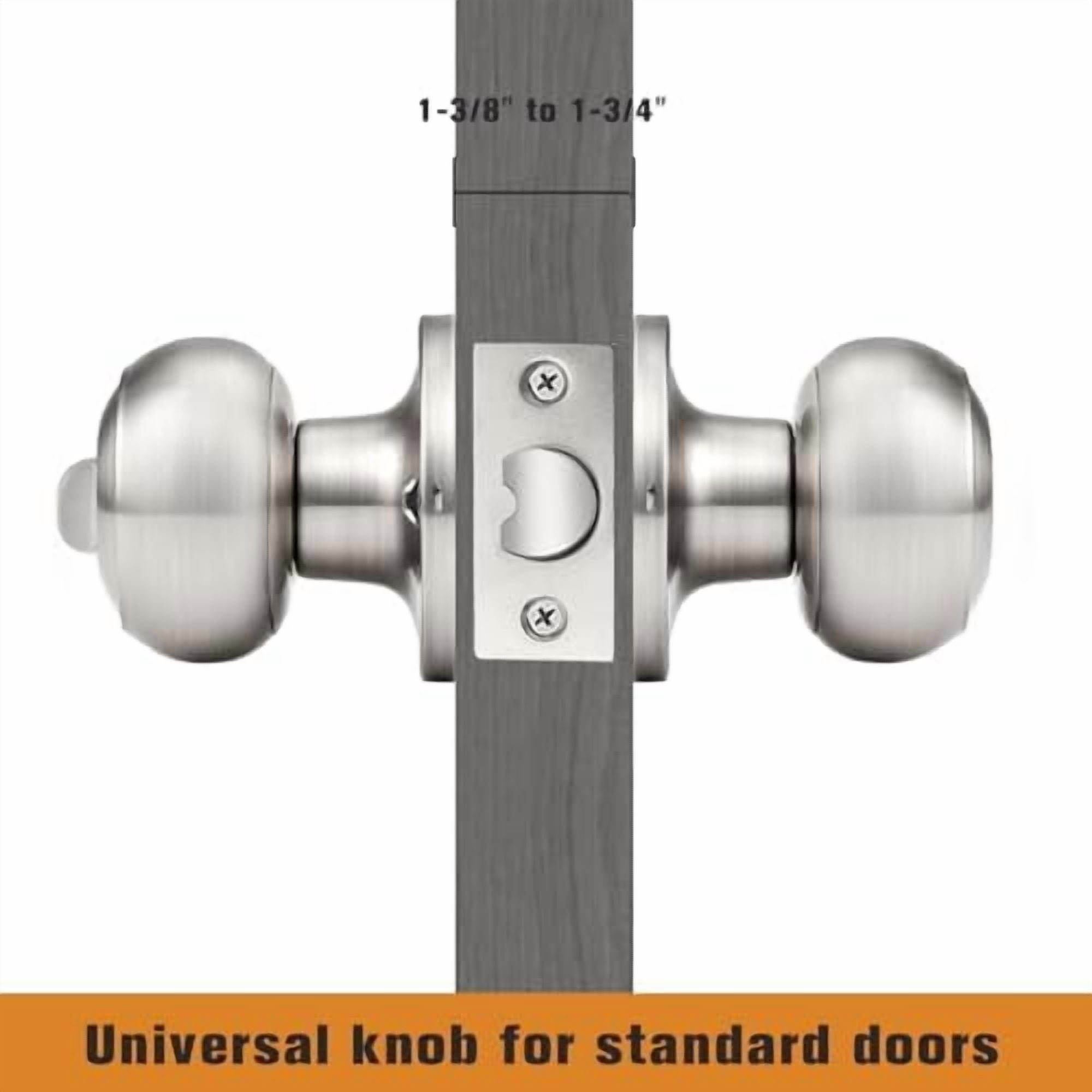 Brushed Nickel Bed/Bath Door Knobs, Satin Ball Door Knob, Interior Door Knobs for Bedroom Bathroom, Privacy Function, 10 Pack