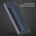 thumbnail image 3 of Hub USB de 10 puertos, 5 Gbps, Plug and Play, adaptador multipuerto USB C, estación de acoplamiento USB C para PC de escritorio, 100?240V, 3 of 8