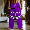 thumbnail image 2 of UVEASISHA Mens Funny Pants with Pockets Summer Loose Straight Leg Linen Pants Novelty 3D Cartoon Print Beach Slacks Stretch Waist Drawstring Trousers Purple L, 2 of 6