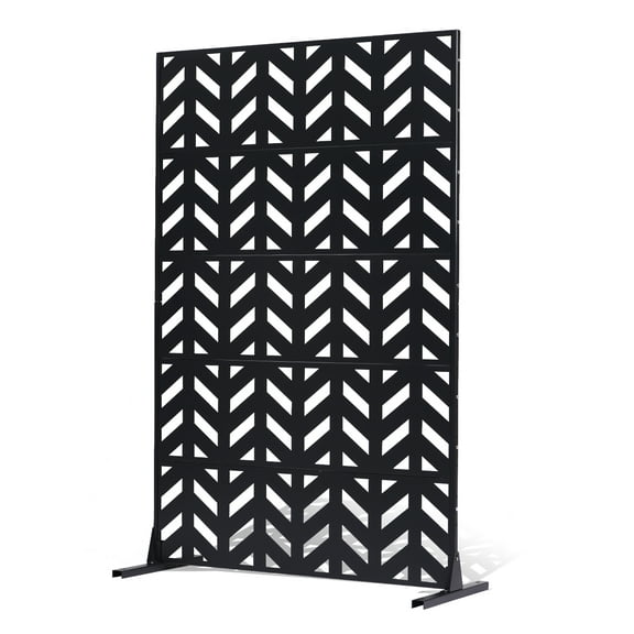 VEVOR Metal Privacy Screen, 47" W x 72" H, Outdoor Privacy Screens 5-Panel, Freestanding Outdoor Divider with Stand, Decorative Garden Steel Privacy Fence for Balcony Patio Indoor Room Black