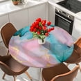 thumbnail image 2 of Teal Pink Marble Round Tablecloth 36-44 Inch Round Fitted Table Cloth with Elastic Edge, Abstract Ink Painting Modern Luxury Waterproof Table Cover Protector for Outdoor Picnic Party Dining, 2 of 6