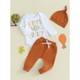 thumbnail image 3 of Liacowi Baby Boys Thanksgiving Outfits Set Long Sleeve Letter Print Romper Drawstring Pants Hat Sets 3M 6M 12M 18M Newborn Boys 3PCS Fall Winter Clothes, 3 of 9