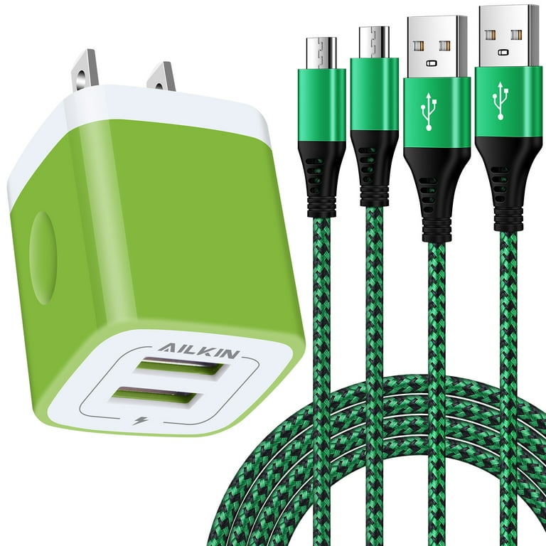 Micro Cable Cable,Micro USB Cable 6ft with 2.1A USB Wall Charger,Ailkin USB  Charger Adapter,High Speed Fast Charging Android Charging Cable 2 Pack Usb  Micro Cable with Fast Charger Block 