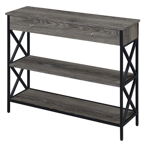 Pemberly Row Contemporary One-Drawer Console Table in Gray Wood