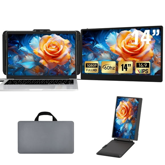 (Secondhand) Laptop Screen Extender, 14" FHD 1080P IPS Portable Monitor Dual Screen, Laptop Monitor Extender for 13-17" Laptops with USB-C/HDMI Port, Plug and Play