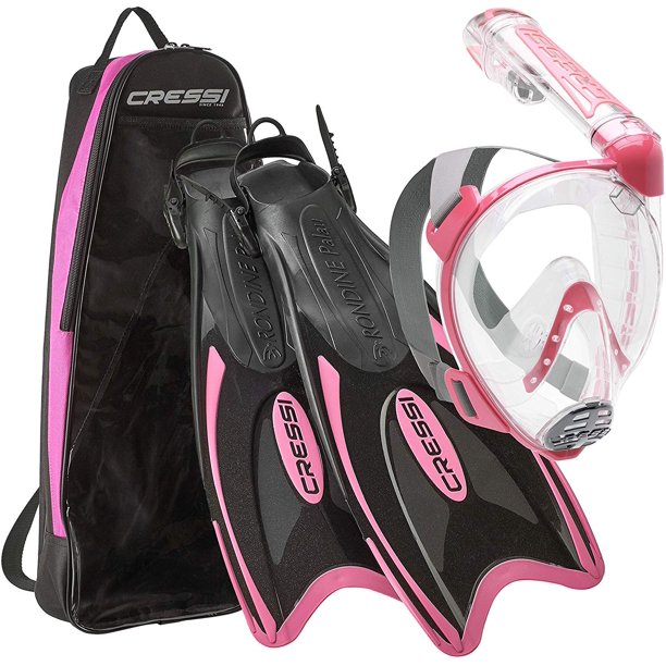 Cressi Italian Designed Duke Full Face Mask Palau Long Fin Snorkel Set