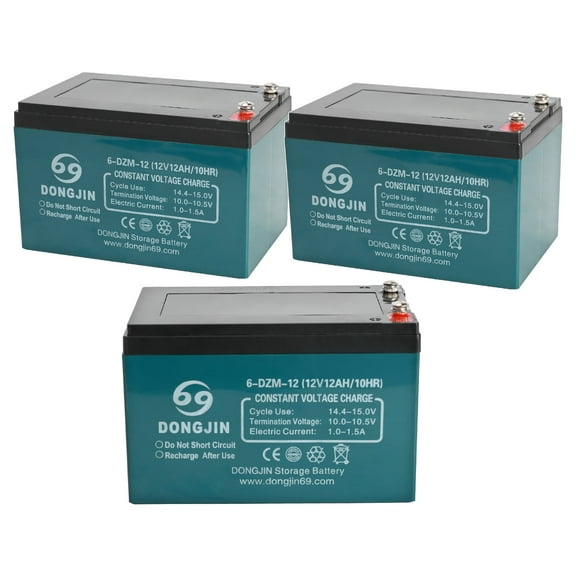 3 Pack 6-DZM-12 6DZM12 12V 12Ah Rechargeable Lead Acid Battery Nuts and Bolts for 36V Mobil Scooter Electric Go Kart Golf Cart Wheelchair Razor Dirt Quad Bike MX650 MX500 Motorcycle