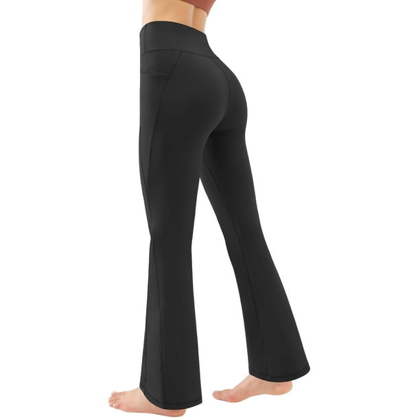 TOWED22 Flare Leggings with Pockets for Women Tummy Control Crossover  Bootcut Yoga Pants(Black,S) 