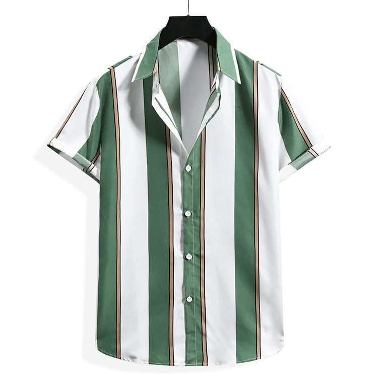 JSGEK Men's Summer T-Shirts Pullover Basic Shirt Short Sleeve Dressy Button  Down Cozy Casual Lapel Plus Size Fashion Gifts Tees for Boys Striped  Savings Green XL 