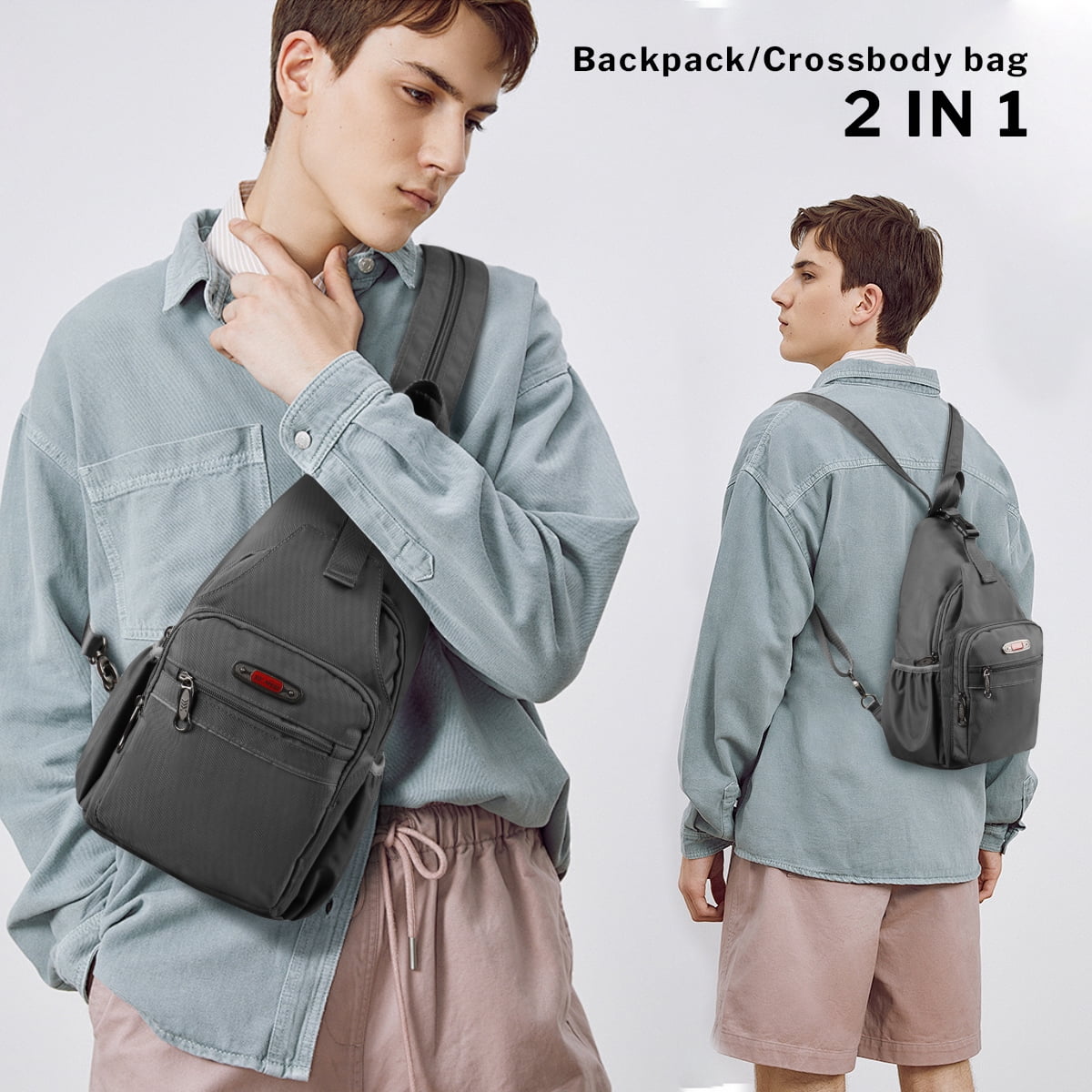 Sling Bags for Men Women Crossbody Small Sling Backpack with Single Double Shoulder Lightweight Over Shoulder Bag for Daily Travel Use,8610-Grey