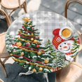 thumbnail image 2 of Grey Plaid Snowman Christmas Round Tablecloth, Fitted Table Cover with Elastic for 36"-44" Round Tables, Xmas Tree Snowflake Winter Table Cloth Outdoor Indoor Dinning Party Waterproof Tablecloths, 2 of 7