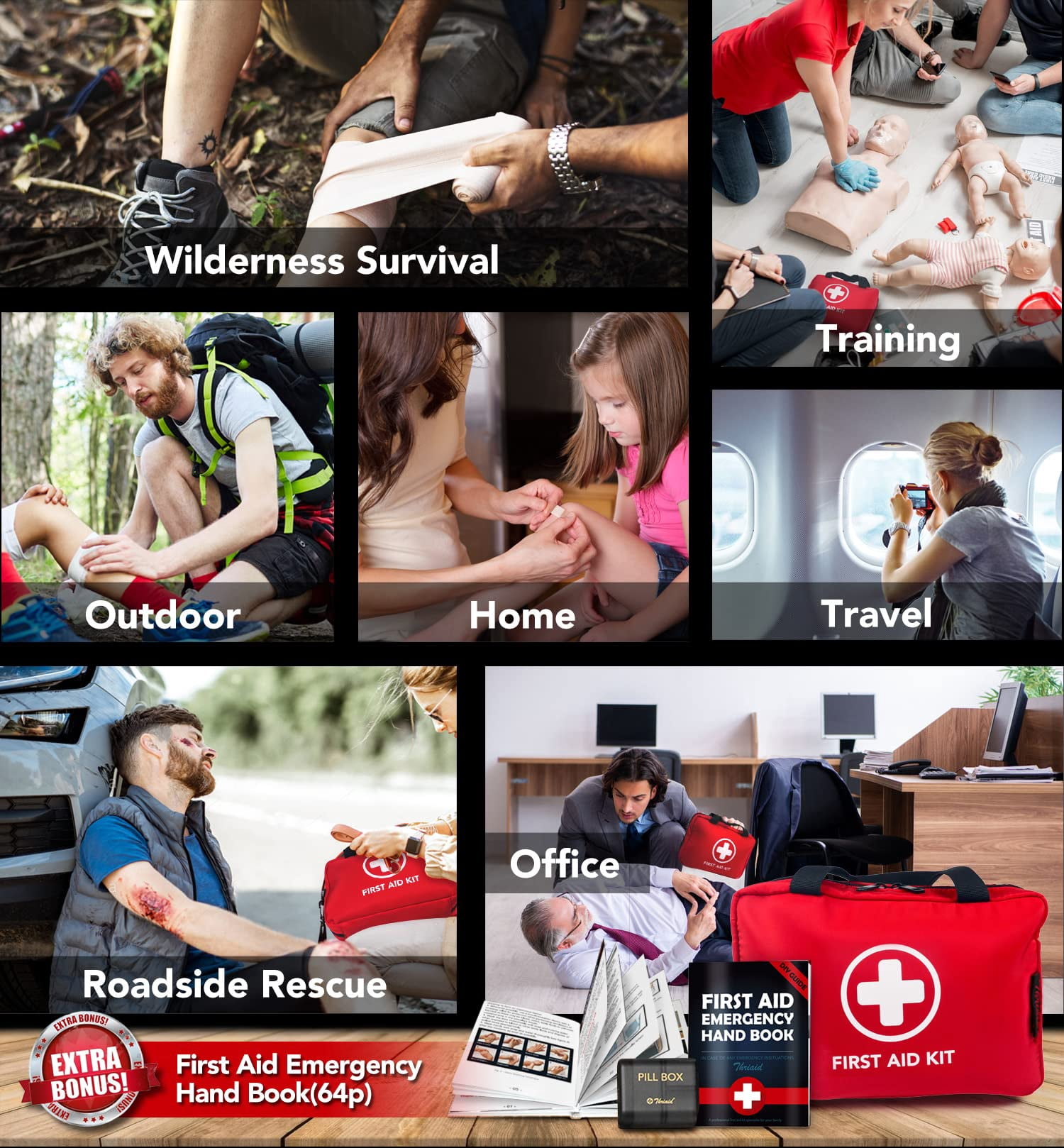 330 Piece First Aid Kit  Waterproof Compact Trauma Kits For Any Emergencies Ideal Home Office Car Travel Outdoor Camping Hiking Boating (red)