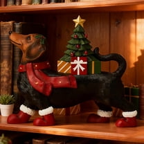 Dachshund Christmas Tree Statue Decor with Light,Resin Christmas Dog Figurine Decoration for Garden Desktop Indoor Ornament Statues Holiday Xmas Present Indoor Display