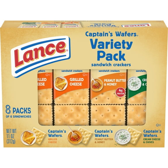 Lance Sandwich Crackers, Captain's Wafers, Variety Pack, 8 Individual Packs, 6 Sandwiches Each