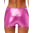 thumbnail image 2 of Zaldita Women's Metallic Shiny Rave Booty Shorts High Waist Bottoms for Dance Halloween Pink M, 2 of 6