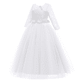 thumbnail image 6 of IDOPIP Flower Girls Vintage Lace Dress Kids 3/4 Sleeve Tulle Dresses Wedding Party Prom Ball Gown, 6 of 8