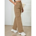 thumbnail image 3 of Chiclily Women Wide Leg Pants Lightweight Quick Dry Cargo Sweatpants with 4 Pockets, Khaki L, 3 of 7