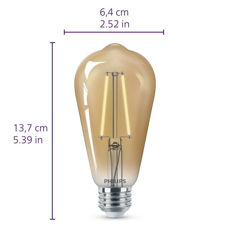 Philips Vintage LED 40-Watt ST19 Filament Straight Tubular Light Bulb, Amber, Dimmable, E26 Medium Base (4-Pack)