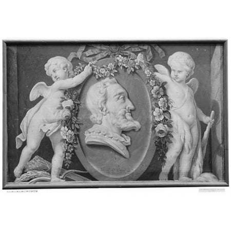 Bust of Henri IV in oval medallion with blue ground supported by two cupids Poster Print by French Painter  18th century (18 x (List Of The Best Hentai)