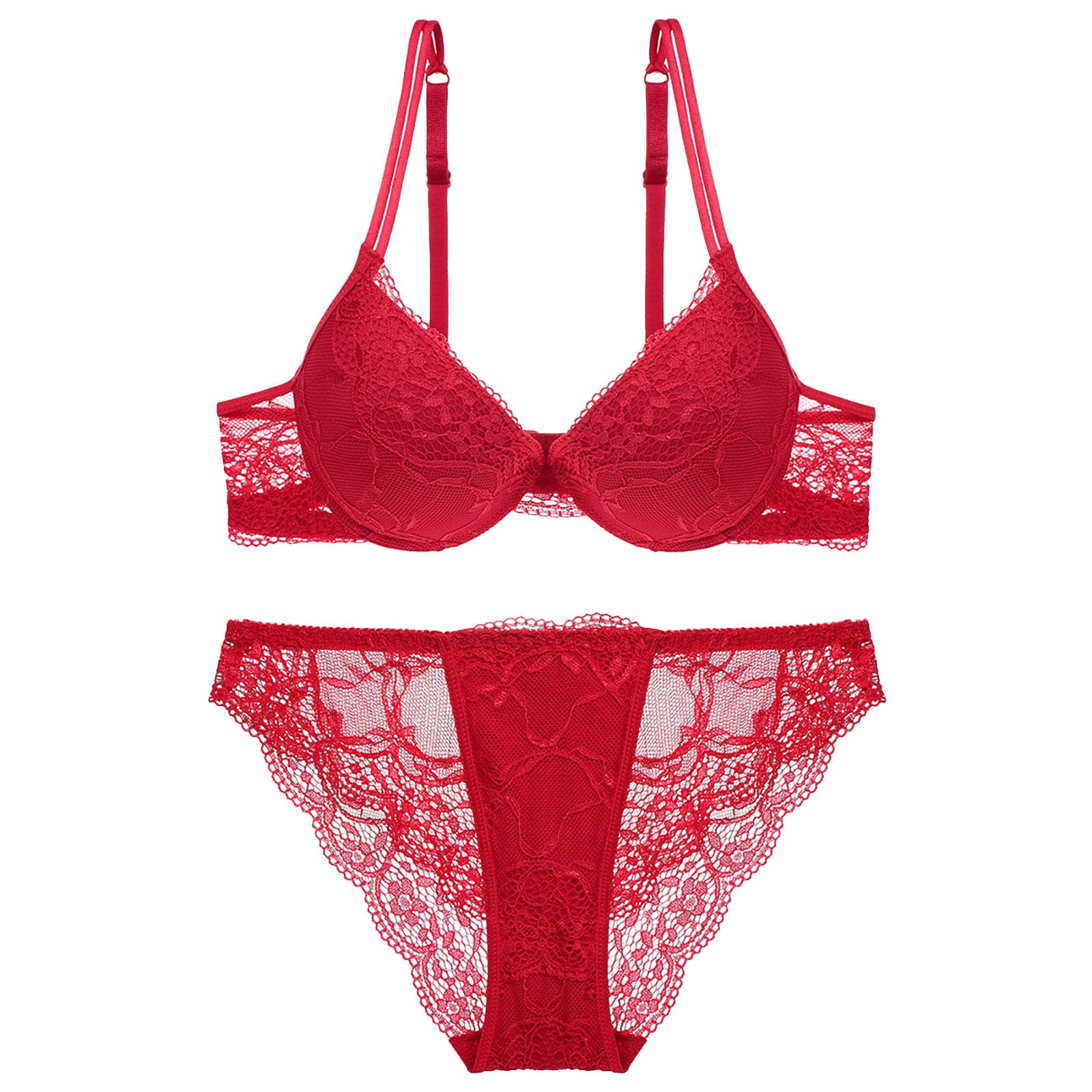 PEASKJP Lingerie for Women Plus Size Halter Underwear Lace Seduction  Lingerie Set Lace Bralette Red 85B