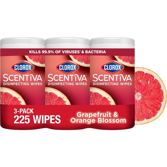 Clorox Scentiva Bleach Free Cleaning Wipes, Grapefruit & Orange Blossom, 75 Count, 3 Pack