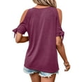 thumbnail image 4 of Hibeli Women's Keyhole Front Cold Shoulder Knot Cuff Short Sleeve Top, 4 of 4