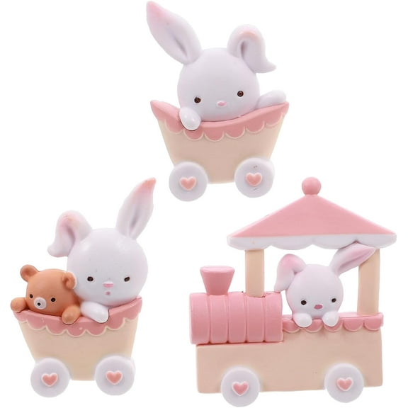 3pcs Mini Train Ornaments Set Mininature Resin Rabbit Decoration Bunny Figurine Bunny Birthday Decorations Easter Bunny Cake Topper Figurines Dollhouse Fairy Garden Ornaments
