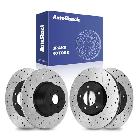 AutoShack Front & Rear Brake Rotors for Lincoln, MKC 2015-2019, AWD FWD L4 2.0L 2.3L - E-Coated Drilled & Slotted - ShadowGuard