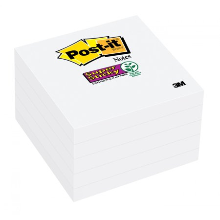 White Post It Notes - Post-it Super Sticky Notes, 3 in x 3 in, White, 90 Sheets/Pad, 5 Pads/Pack