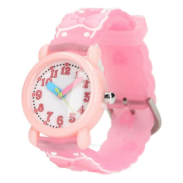 Relojes de juguete 3D para niñas, escala clara, lindo lazo, decoración, dibujos animados 3D, relojes impermeables para niños de 3 a 10 años, hogar, escuela, rosa