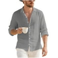 thumbnail image 2 of Men's Linen Shirt Casual Solid Fashion Long Sleeve Button down Lapel Collar Cardigan Shirts Thin Top (M, Gray), 2 of 6