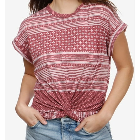 - Womens Medium Twist-Hem Printed Knit Top M