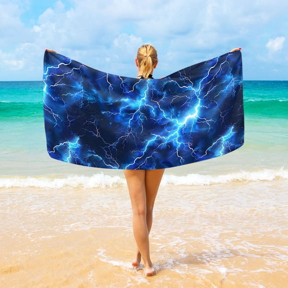 Ryvnso Blue Lightning Beach Towel Quick Dry Swimming Yoga Beach Towels Large Sand Free Microfiber Towel 31"W x 71"L