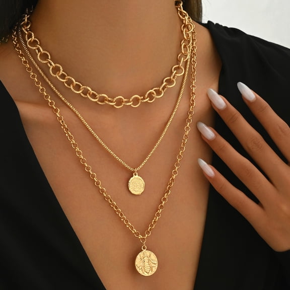 NICKSUN Gold Layered Necklaces for Women, 14K Gold Plated Vintage Bee Necklace Retro Choker Chain Link Necklace Gold Layered Necklaces for Women Jewelry