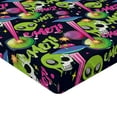 thumbnail image 2 of Ambesonne Emoji Fitted Sheet, Outer Space Alien Skull Print, King Size, Lime Green and Hot Pink, 2 of 3