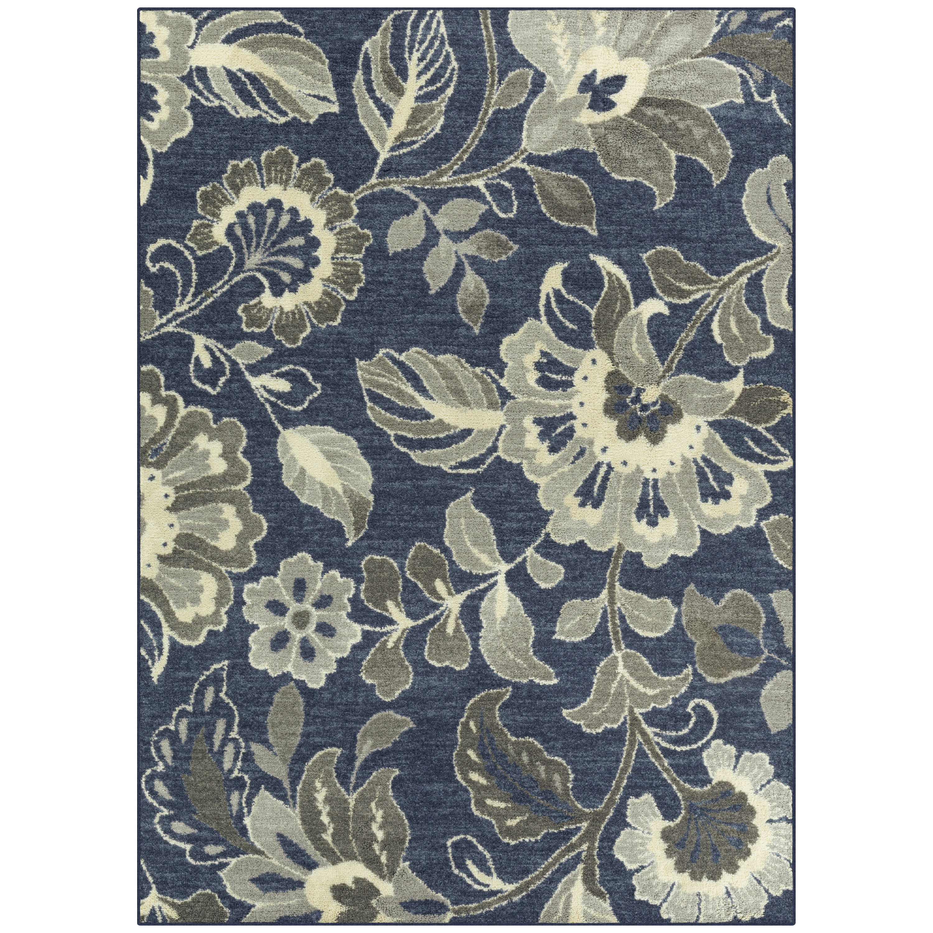 Mainstays Oversized Floral Living Room Print Area Rug, Navy, 5'x7'