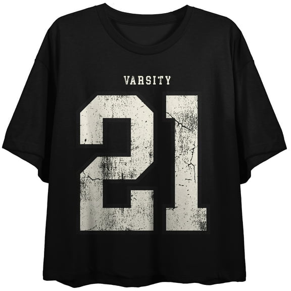 Varsity 21 Women's Black Crew Neck Short Sleeve Crop Top-XL