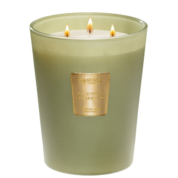 M&SENSE Eucalyptus & Cedarwood Scent, 3 Wick Natural Soy Wax Candles, 150 Hours Long Lasting Slow Burning, 35 OZ