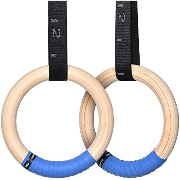 Gymnastics Rings Wooden Olympic Rings 1500/1000lbs with Adjustable Cam Buckle 14.76ft/9ft Long Straps with Scale Non-Slip Gym Rings for Home Gym Full Body Workout