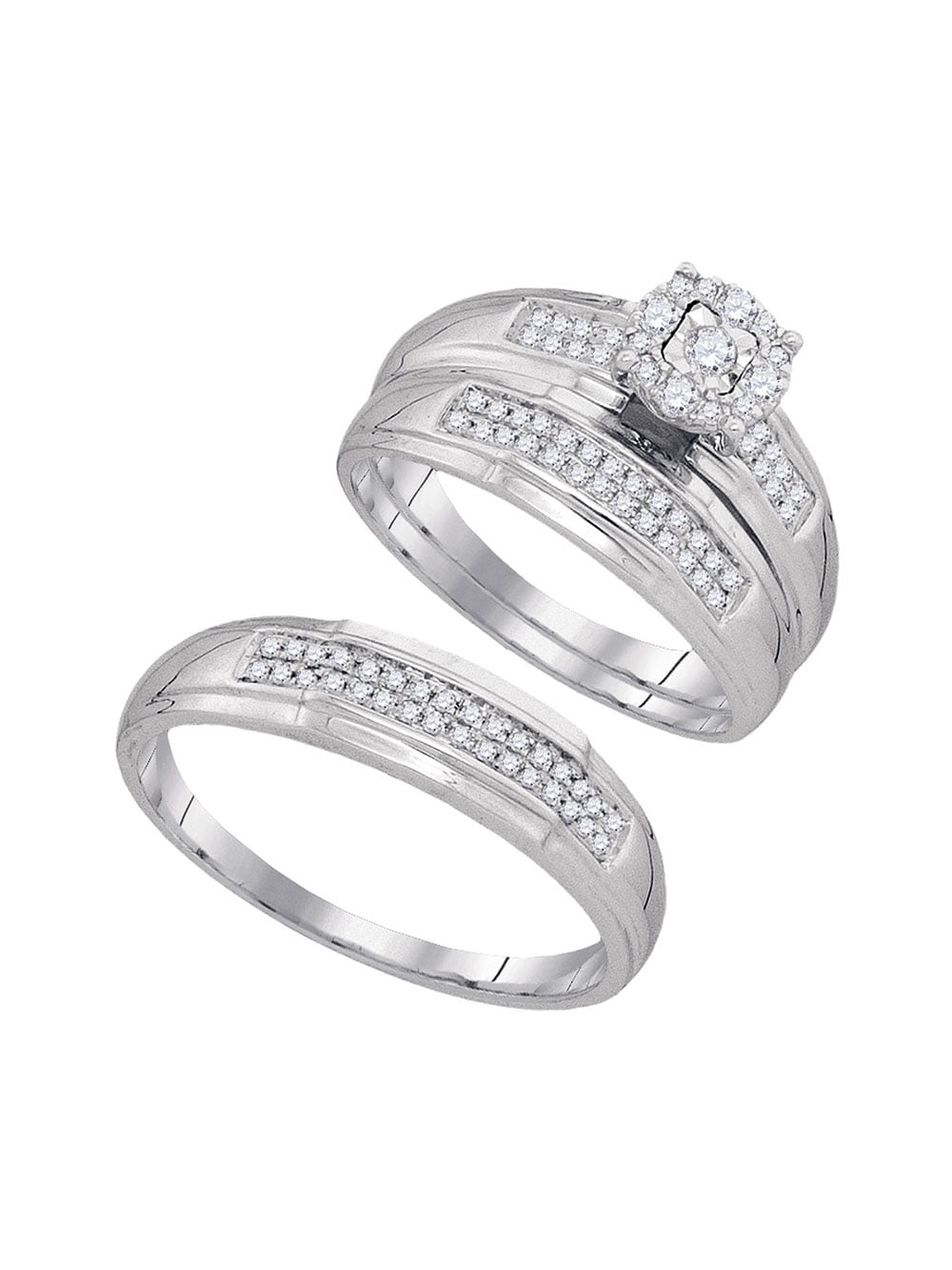 Solid 10k White Gold His And Hers Round Diamond Solitaire Matching