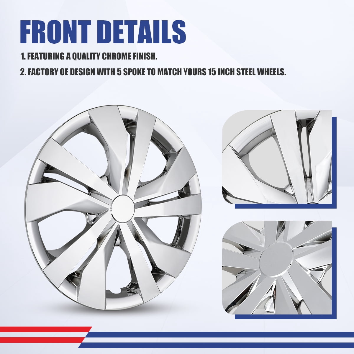 (Set of 4) 15 inch Steel Wheel Hubcaps for Nissan Versa 2007-2025,Versa Sedan 2007-2019,Versa Hatchback 2007-2012,Versa Note 2014-2019,Snap-on Installation,Chrome