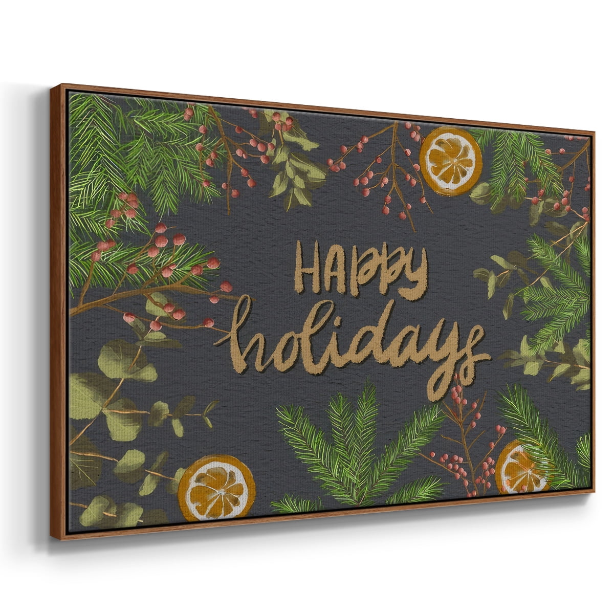 Holiday Sentiment II - Framed Gallery Wrapped Holiday Canvas - 27 x 41 - Rosewood Frame