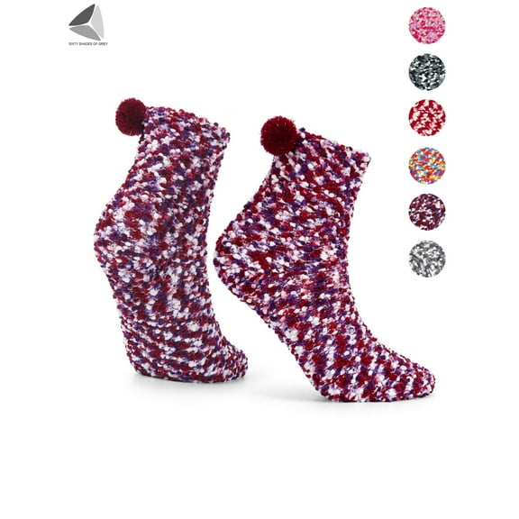 PULLIMORE Womens Fuzzy Cozy Slipper Socks Winter Warm Fluffy Plush Crew Sleeping Sock (Purple)