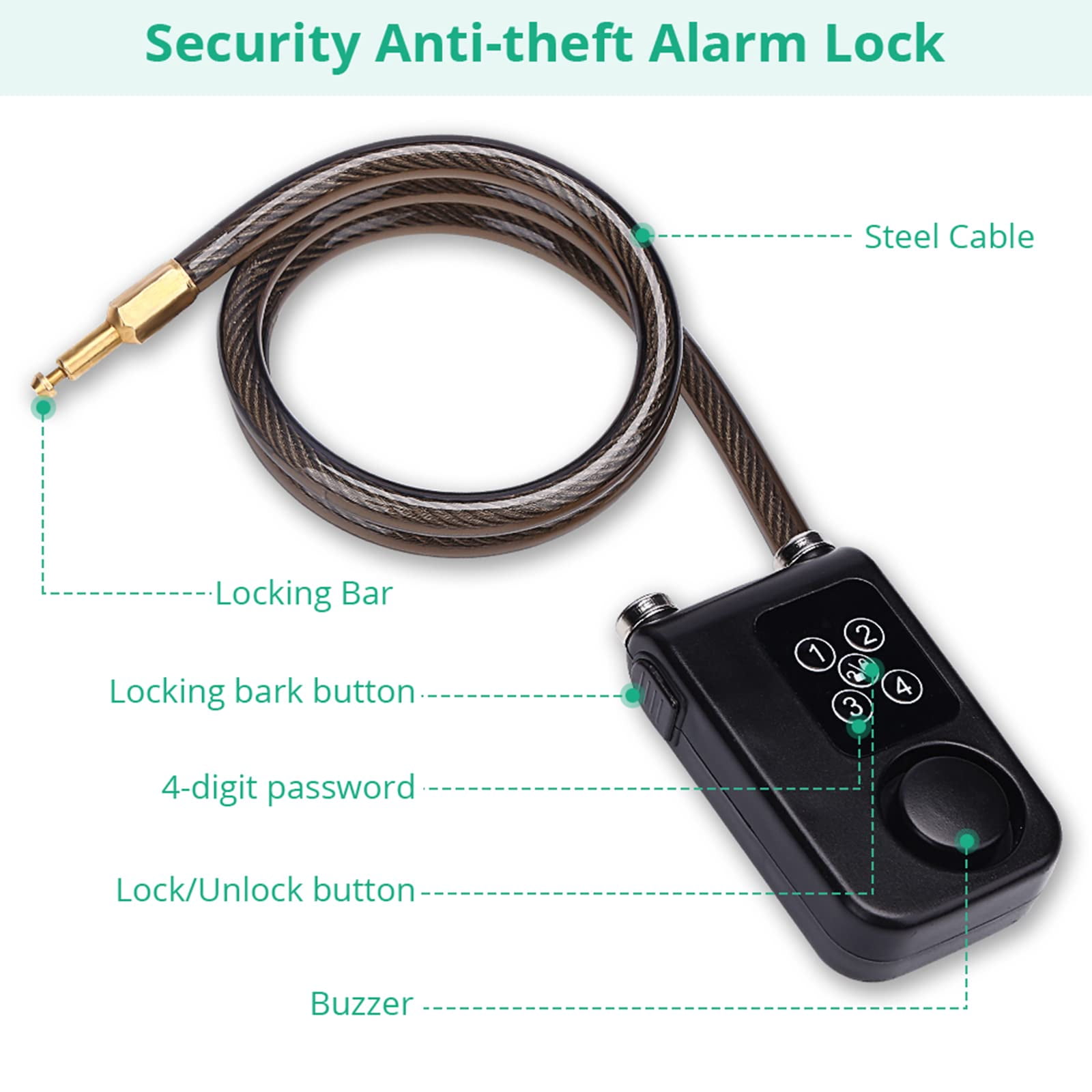 Wsdcam Bike Motorcycle Lock Alarm with Remote Anti-Theft Vibration Waterproof Bicycle Alarm Lock