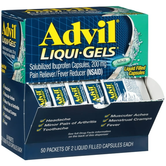 Advil Liqui-Gels Minis, 200Mg Ibuprofen, Pain Reliever / Fever Reducer, Temporary Pain Relief, 50X2 Count Liquid Filled Capsules
