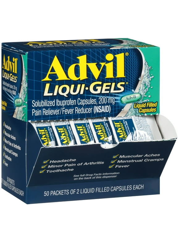 Advil Liqui-Gels Minis, 200Mg Ibuprofen, Pain Reliever / Fever Reducer, Temporary Pain Relief, 50X2 Count Liquid Filled Capsules