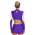 thumbnail image 2 of Alvivi Costume de Cheerleading pour Femmes Robe d'Uniforme Ensemble 2 Pcs Haut Court à Manches Longues avec Mini-Jupe Violet P, 2 of 6