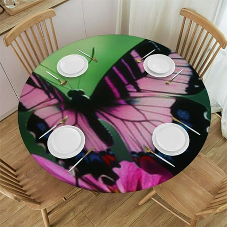 

Patifu Butterfly Flower Green Background Round Tablecloth Stain-Resistant Washable for Indoor Outdoor Parties Weddings Home Kitchen Dining Picnic Camping 42 -46