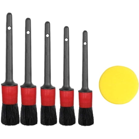 Auto Detailing Brush Set for Cleaning Wheels, Interior, Exterior, Leather, Including 5 pcs Premium Detail Brush with 4 inch Sponge